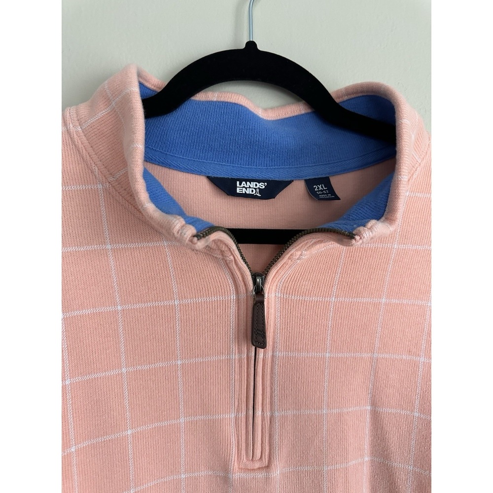 SET OF 2 Lands End Pullover Mens 2XL Blue Pink Plaid Sweater Quarter 1/4 Zip - Picture 5 of 16